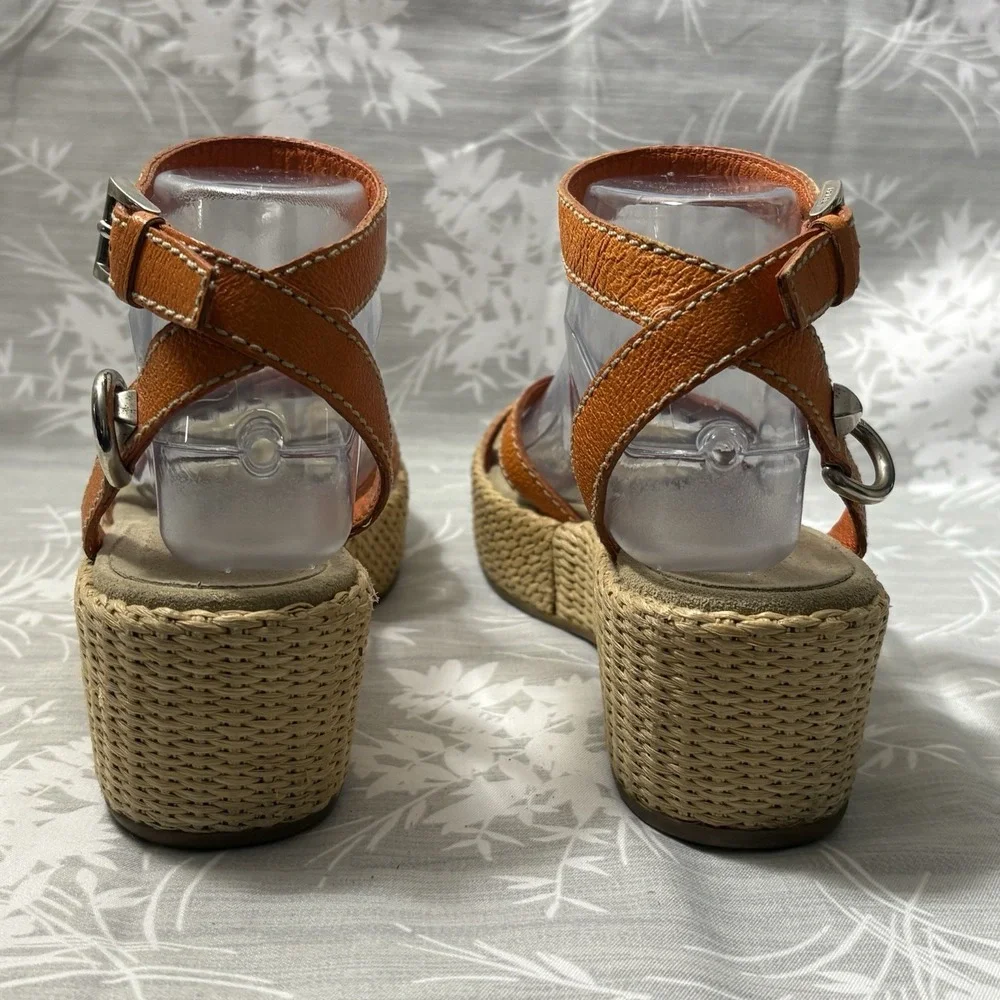 Prada Orange Leather Espadrille Wedge Sandals